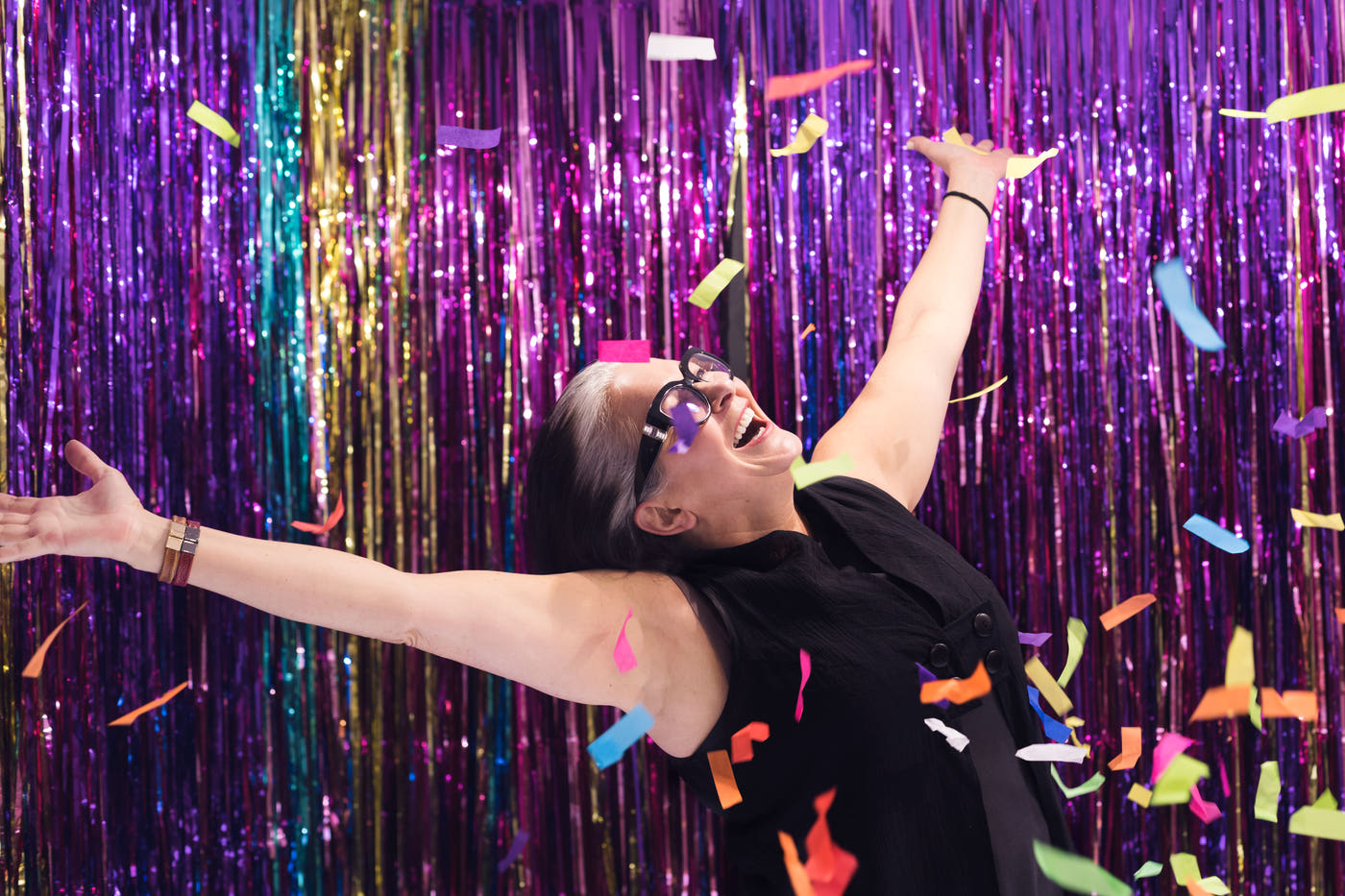 Celebrating in a shower of confetti