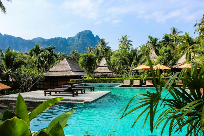 A tropical retreat with a pool