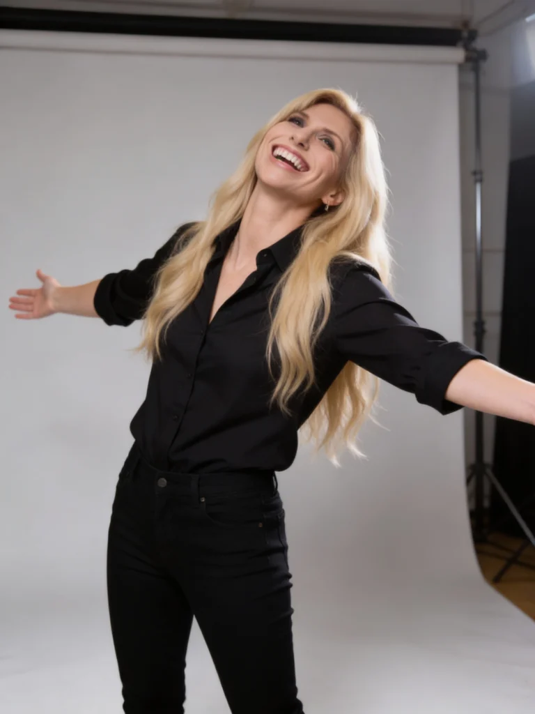 Isis Jade, arms wide open with joy